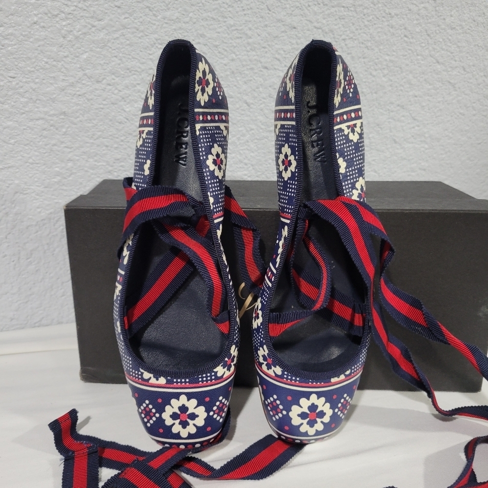 J Crew Lily Lace-up Ballet Flats in Vintage Indigo, Sz 6.5, NIB